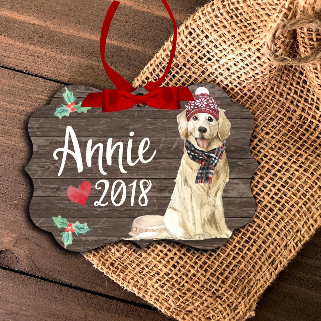 pet christmas ornament, custom golden retriever dog ...